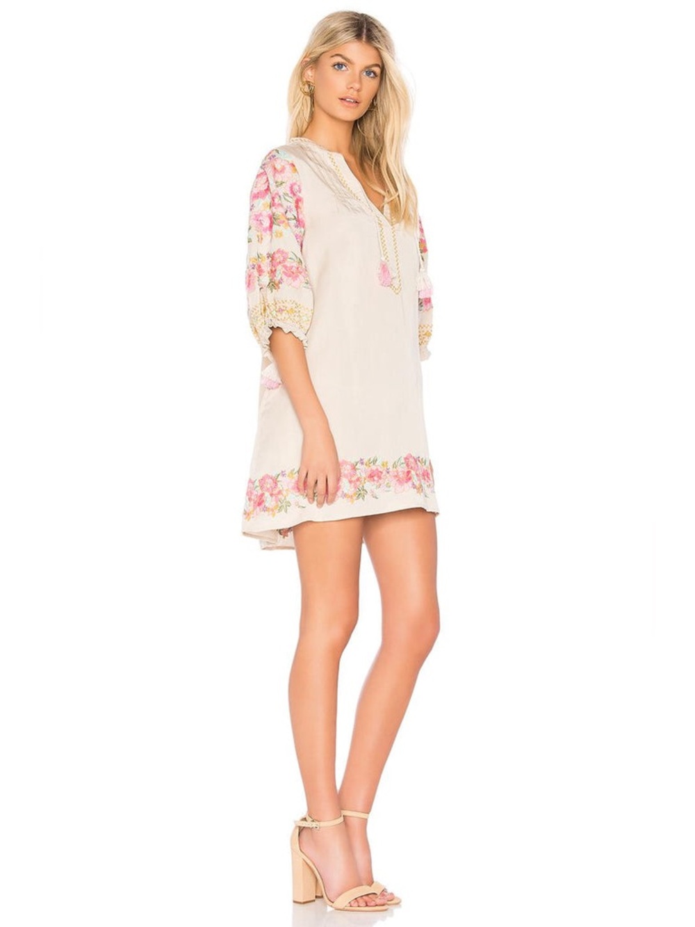 Spell & the Gypsy Embroidered Cleo Tunic Dress in Latte, size S